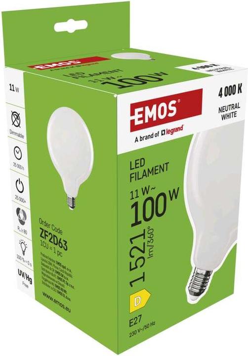 Actual product image Emos LED filament lamp G125 / E27 / 11 W (100 W) / 1521 lm / Neutral white (E27, 1521 lm, 1x)