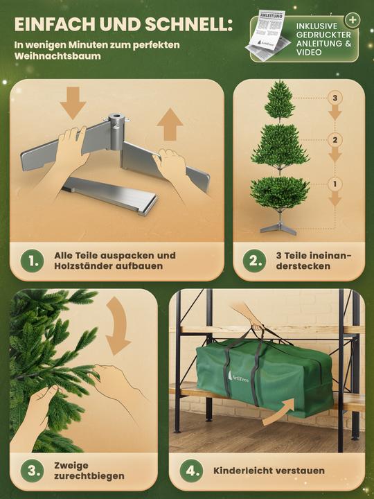 Image du produit Artitree Sapin de Noël 180 cm avec support en bois FSC (180 cm)