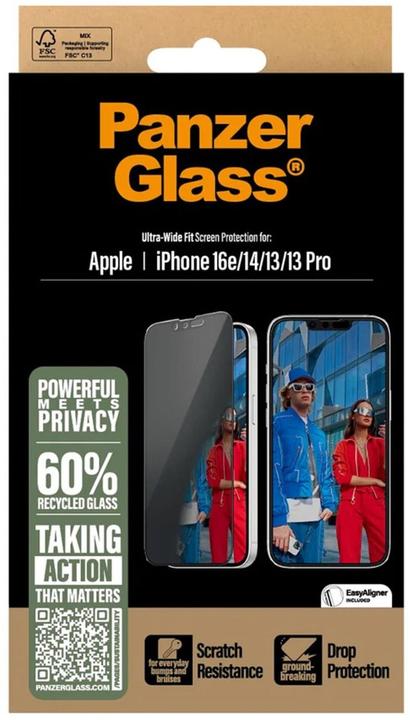 Produktbild PanzerGlass Privacy Screen Protector (1 Stk., Apple iPhone 13, Apple iPhone 13 Pro, Apple iPhone 14, Apple iPhone 16e)