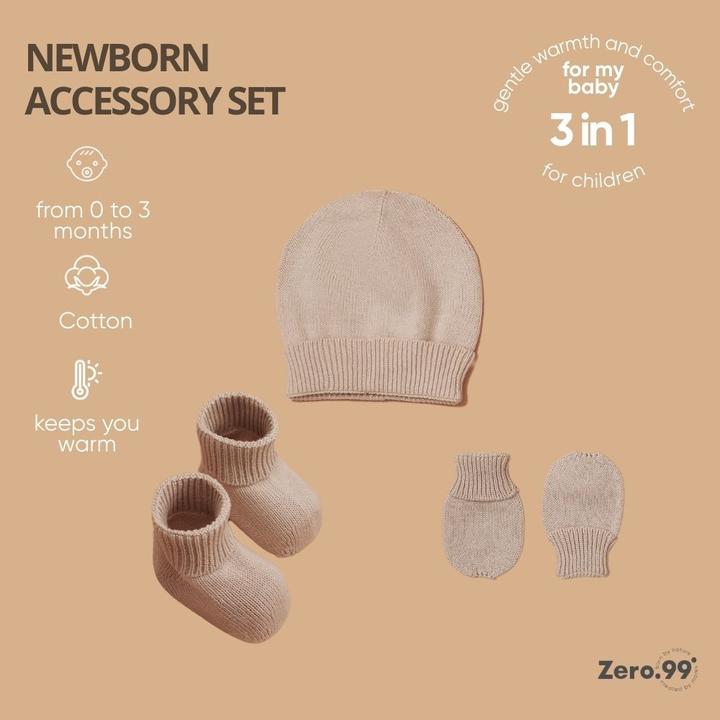 Produktbild Zero.99 Baby Erstlings-Set 3-teilig: Mütze, Fäustlinge & Schühchen. 100% Baumwolle (50, 56, 62)