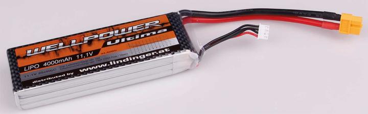 Produktbild Wellpower Lipo Akku Ultima 4000 mAh / 11,1 Volt 3S 25/50C CH3/5 XT-60 (11.10 V, 4000 mAh)