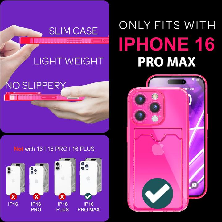 Immagine prodotto Nalia Portacarte trasparente in silicone trasparente al neon (Apple iPhone 16 Pro Max)