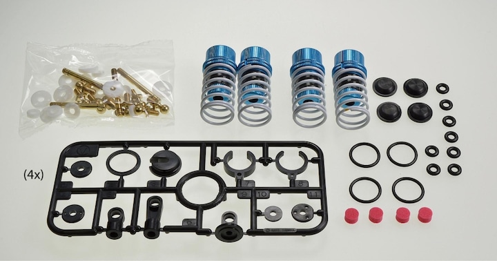 Actual product image Tamiya TRF damper set aluminum blue 4 pieces Hard Black Coating