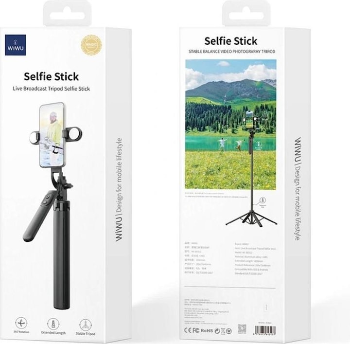 Immagine prodotto Wiwu Selfie stick - Selfie Stick Wi-SE012 with Tripod Function and double LED light