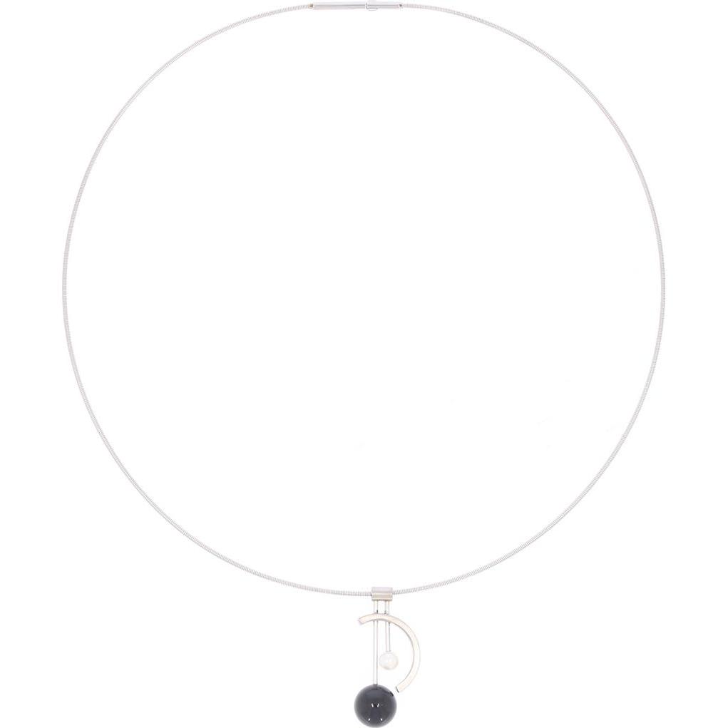 Xen, Halsschmuck, Atelier Collier mit Onyx und Süsswasserzuchtperle 42 cm, (Edelstahl, 42 cm)