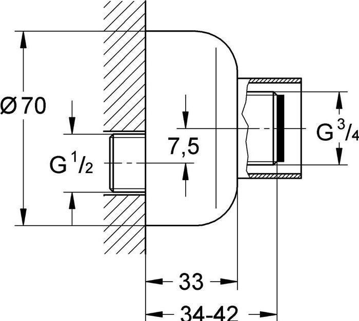 Image du produit Grohe Raccord en S 1/2 poucex3/4 pouce, réglable 7,5mm chromé