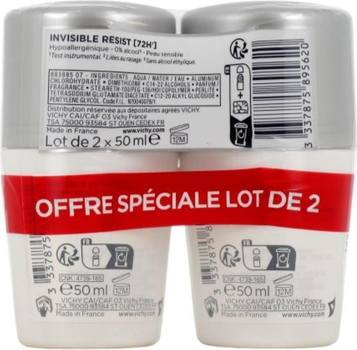 Image du produit Vichy Lot de 2 Déodorants Roll On Invisible Resist - 2 x 50 ml (Roll-on, 100 ml)