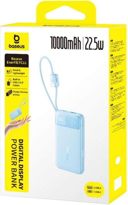 Actual product image Baseus EnerFill FC11 Digital Display Power Bank with Dual Cable 22.5W 10000mAh Blue (10000 mAh, 22.50 W)