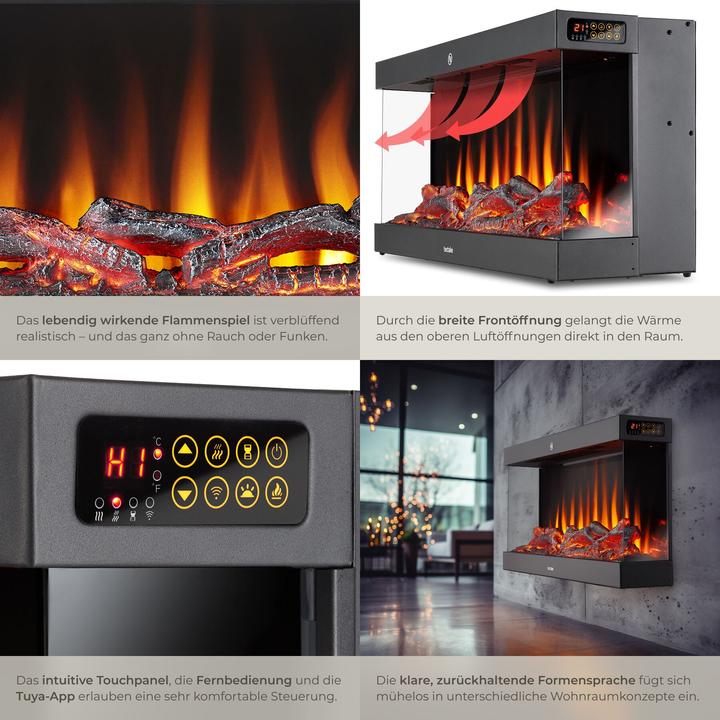 Image du produit tectake Elektro-Wandkamin Luciano, 2 Heizstufen, Flammeneffekt, App