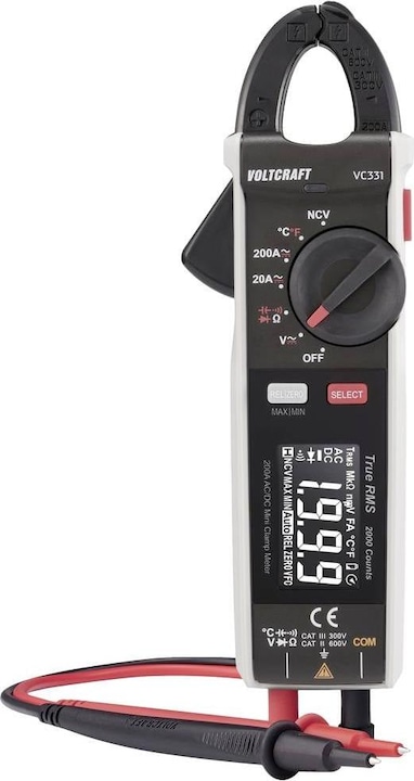 Voltcraft VC-331 Pince ampèremétrique CAT II 600 V, CAT III 300V Affichage (Counts) : 2000 (CAT II 600V, CAT III 300V)