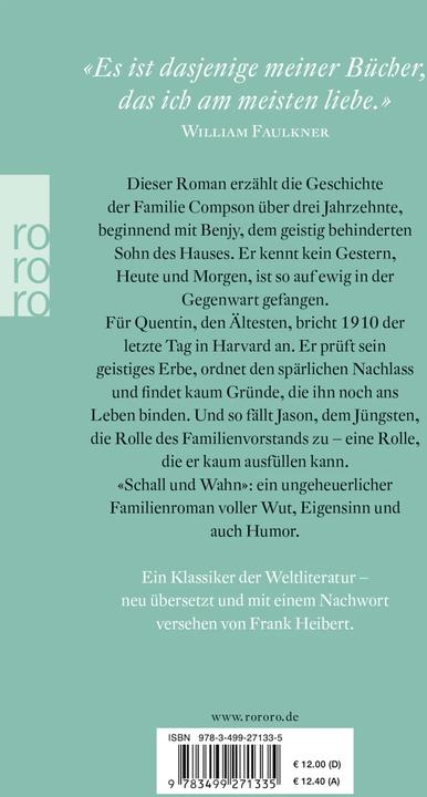 Produktbild Schall und Wahn (Deutsch, Frank Heibert, William Faulkner, 2015)