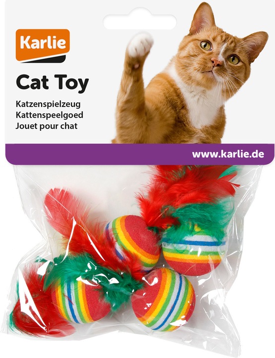 Immagine prodotto Karlie Palle arcobaleno con piuma (Palla giocattolo per gatti)