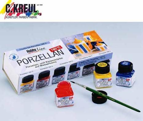 Produktbild Kreul Glass & Porcelain Classic Set (Grün, Schwarz, Cognac, Royalblau, Karminrot, Kanariengelb, 120 ml)