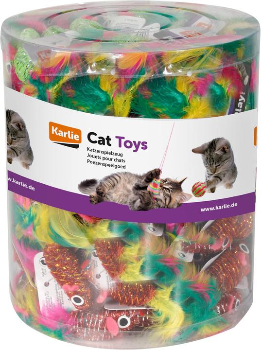 Actual product image Karlie Mouse Feathers in drum (Play mouse cat)