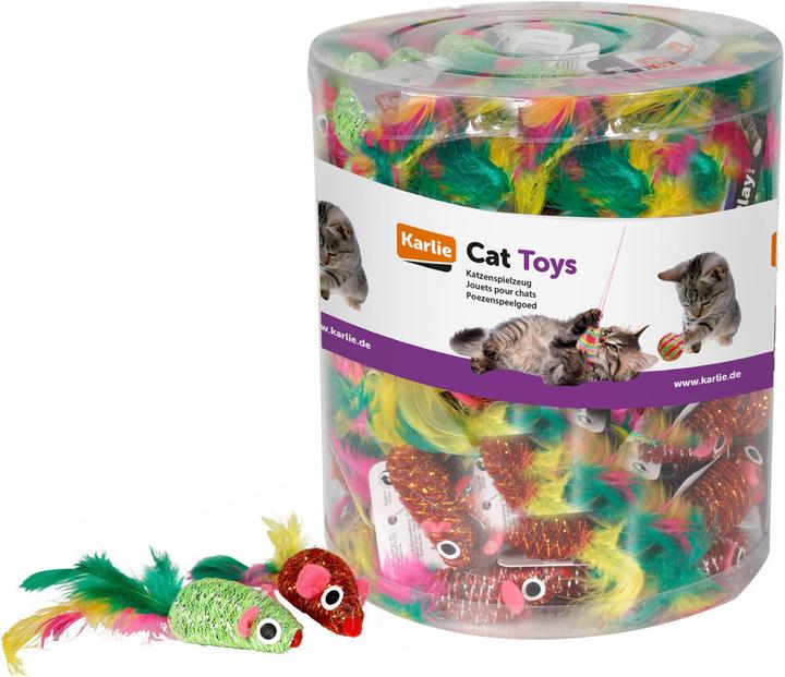 Actual product image Karlie Mouse Feathers in drum (Play mouse cat)