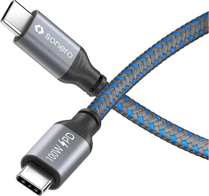 Produktbild Sonero USB-C auf USB-C Ladekabel - USB 2.0, 100W PD grau/blau - 1,50m (1.50 m, USB 2.0)