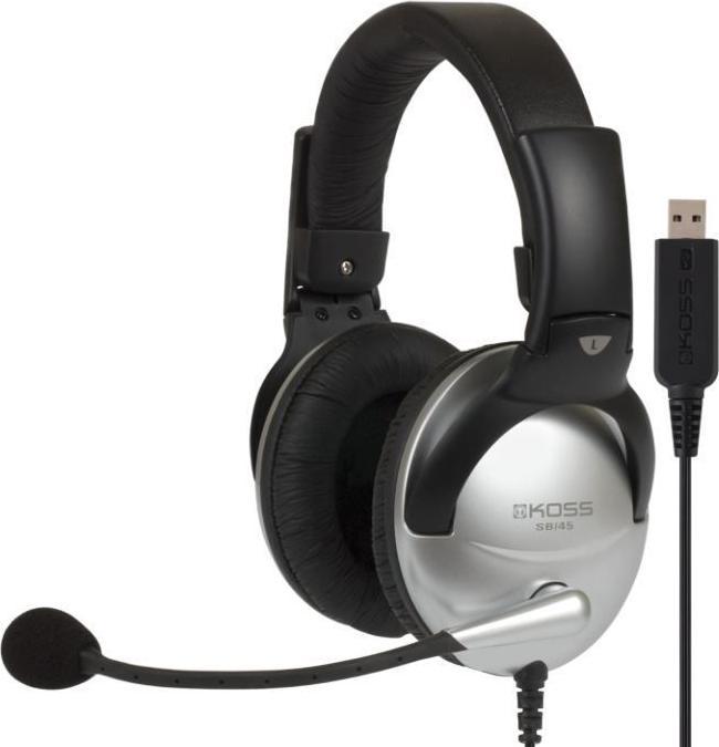 Actual product image Koss Ausines Gaming Headphones SB45 USB Headband On-Ear, USB, Microphone, Sidabrini's Juodas, Noice Abort (Cable)