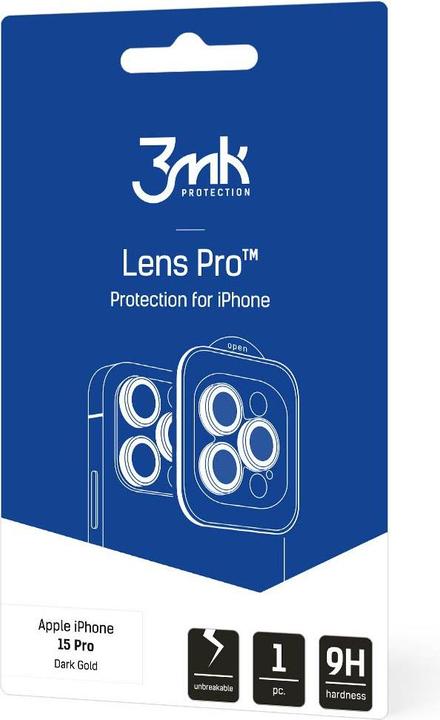 Produktbild 3MK Lens Protection Pro iPhone 15 Pro 6.1" ciemnozłoty/dark gold Ochrona na obiektyw aparatu z ramką (1 Stk., Apple iPhone 15 Pro)