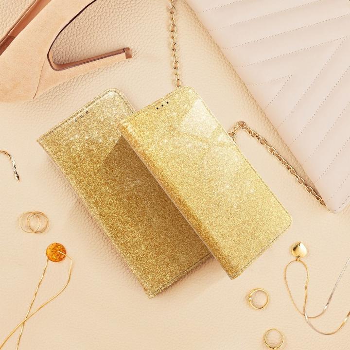 Produktbild König Design Huawei P30 Lite Handyhülle Schutztasche Blumen Etuis Wallet Glitzer Tasche Gold (Huawei P30 Lite)