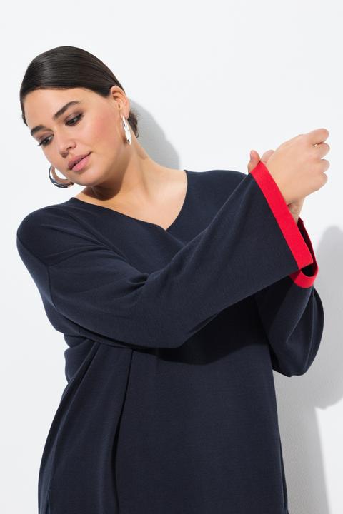 Produktbild Ulla Popken Pullover, farbige Bündchen, V-Ausschnitt, Langarm (50, 52)