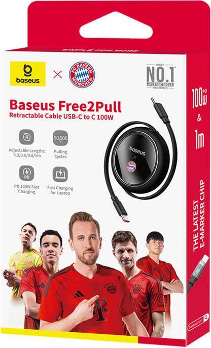 Actual product image Baseus USB-C to USB-C 100W Charging Cable (Black) Bayern Edition (1 m, 100 W)