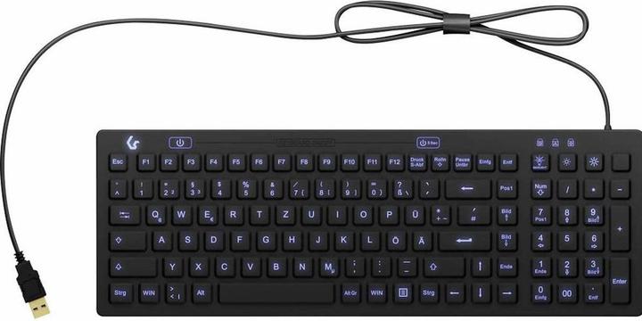 Produktbild KeySonic Industrietastatur, USB, Beleuchtet, Silikon, schwarz, Wasser und Staub geschützt IP68, DE Layout (DE, Kabelgebunden)