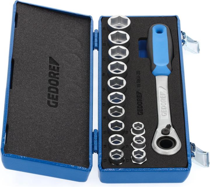 Actual product image Gedore 19 SKU-20 Socket spanner set 1/2", 14 pieces, 10-24 mm (13 mm, 16 mm, 18 mm, 15 mm, 14 mm, 22 mm, 24 mm, 12 mm, 21 mm, 17 mm, 10 mm, 23 mm, 20 mm, 11 mm, 19 mm)