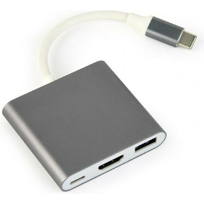 Gembird A-CM-HDMIF-02-SG (USB-C, 3 porte), Docking station + Hub USB, Grigio