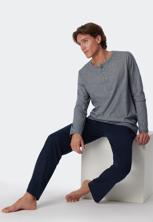 Produktbild Schiesser langer Herren Pyjama / Schlafanzug mit Knopfleiste (52)