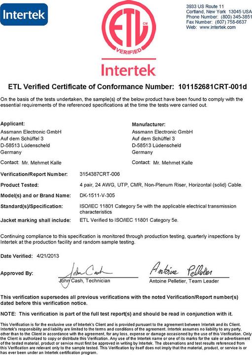 Actual product image Digitus Network cable (U/UTP, CAT5e, 100 m)
