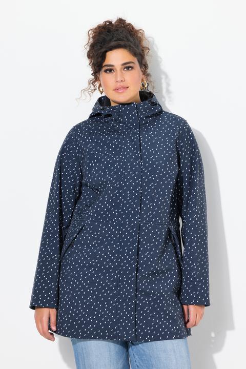 Image du produit Ulla Popken Veste longue Softshell imperméable, avec capuche, motif gouttes de pluie (46, 48)