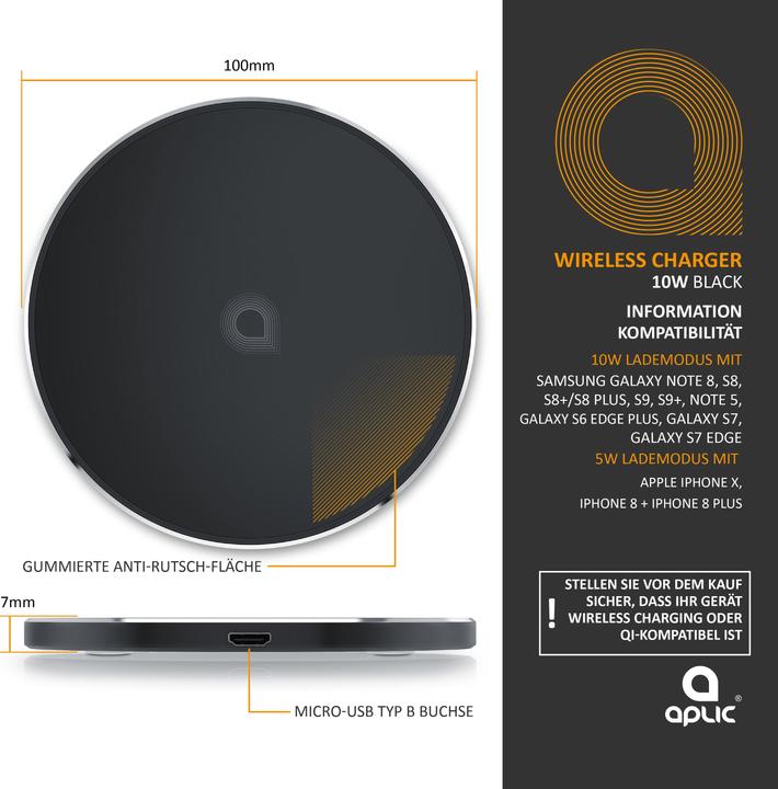 Image du produit Aplic Chargeur USB QC 3.0 + Chargeur sans fil Qi (10 W)