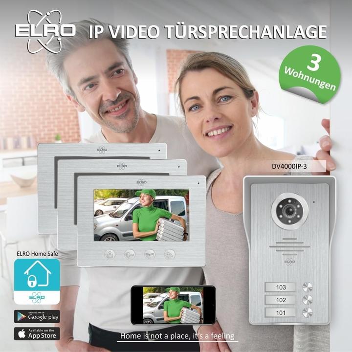 Actual product image Elro Wifi IP Video Door Intercom Kit for 3 Apartments with 1080P Full HD Camera and Night Vision