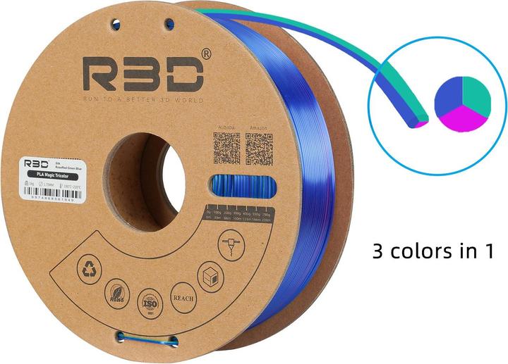 Immagine prodotto R3D eSilk Mystic-PLA Rosa Rosso-Verde-Blu Filamento 1,75mm 1Kg (PLA, 1.75 mm, 1000 g)