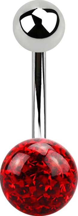 Produktbild Star Piercing Banane silber mit Kugel und Kristall Kugel rot Epoxy Schutzschicht (ohne Messing, Chirurgenstahl 316L)