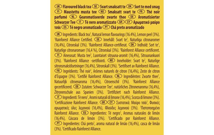 Valori nutrizionali e ingredienti Lipton Tè nero con limone (34 g)