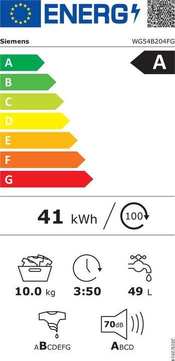 Energy Label Siemens WG54B204FG (10 kg, Left)