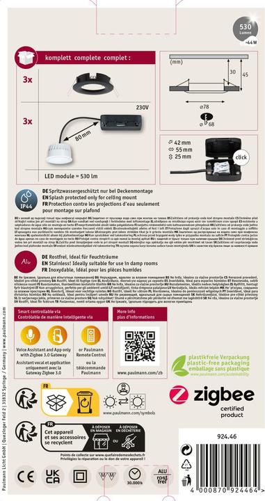 Produktbild Paulmann Einbauleuchte Nova Set Zigbee (530 lm)