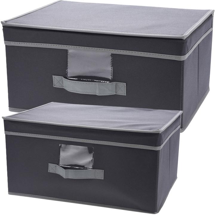 Actual product image Storage Solutions 2er-Set Aufbewahrungsbox mit Deckel & Henkel, faltbar in 2 Grössen, schwarz