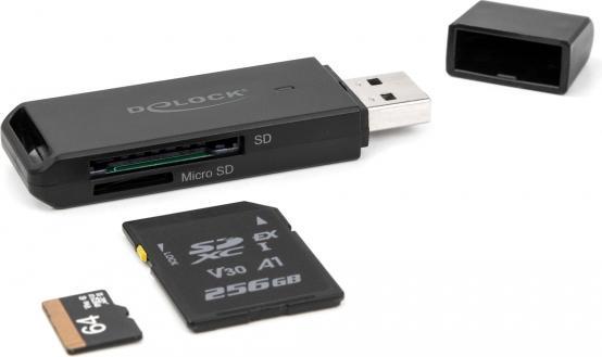 Produktbild Delock Card Reader SuperSpeed USB 5 Gbps für SD und Micro SD Speicherkarten (USB-C 3.2 Gen 1)