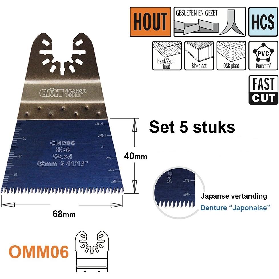 CMT, Lama, OMM06-x5 Multitool Sägeblatt (japanische Zähne) für Holz 68mm 5 Stück