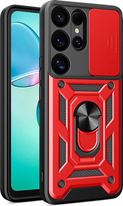 Produktbild Hurtel Hybrid Armor Camshield-Hülle mit Kameraabdeckung und Metallring für Samsung Galaxy S25 Ultra – rot (Samsung Galaxy S25 Ultra)