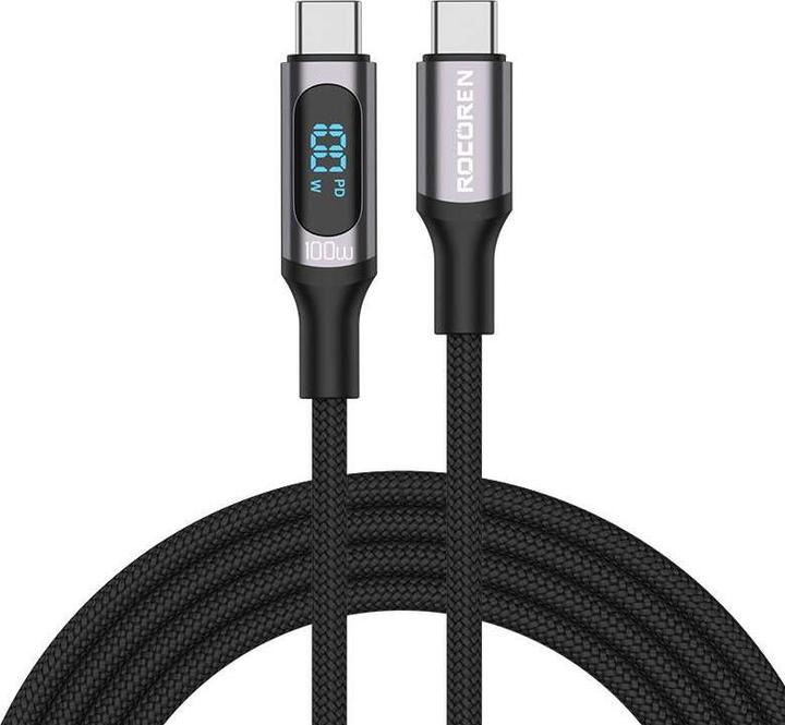 Actual product image Rocoren Fast Charging cable Digital USB-C to USB-C, PD, 1m (grey) (1 m, USB 3.2 Gen 2, 100 W)