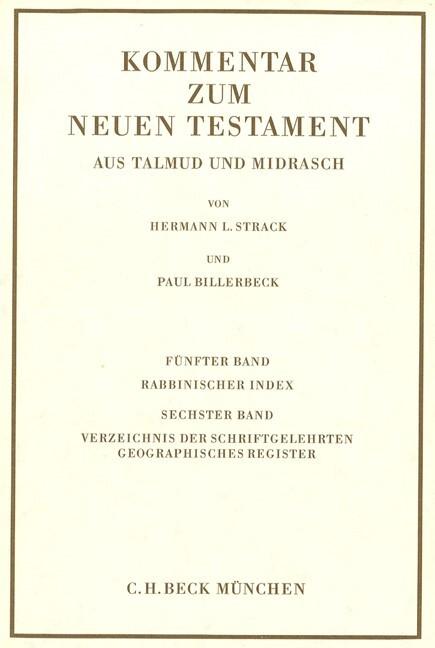 Produktbild Kommentar zum Neuen Testament V/VI (Deutsch, Billerbeck Strack, Hermann L., 1979)