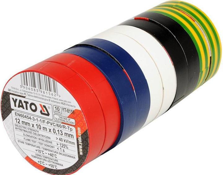 Yato 10x insulating tape 12mm 10m car blue red white black yellow (12 mm)