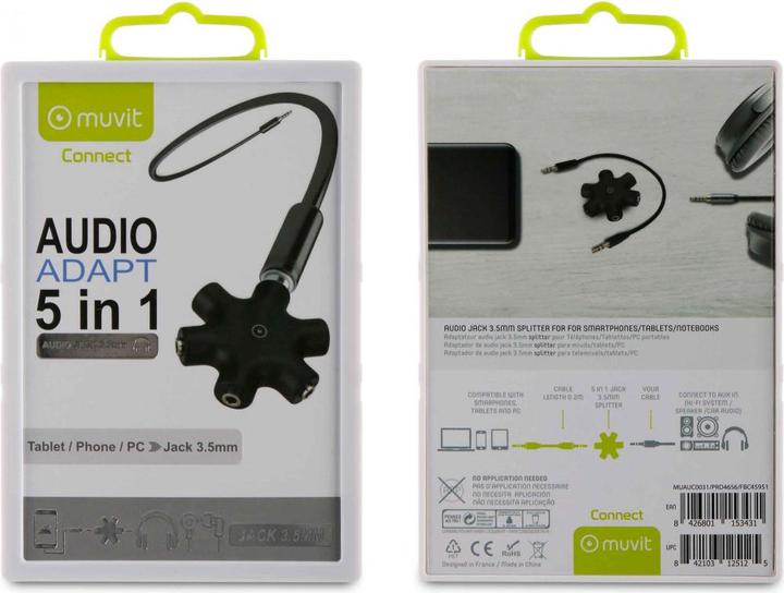 Image du produit Muvit Connect Hub Jack 3.5mm 5 Sorties Noir (0.13 m)