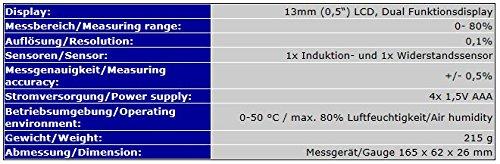 Nutritional values and ingredients OCS.tec Feuchtemessgerät MC-7825PS F08