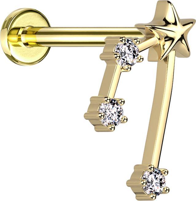 Immagine prodotto Star Piercing Micro Labret filo interno placcato oro Segno zodiacale Toro con cristalli (Ottone, Acciaio chirurgico 316L)