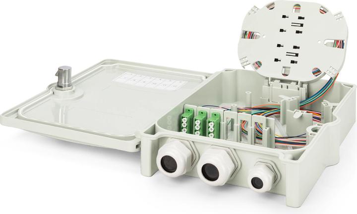 Produktbild Digitus FTTH-Verteilerbox, Singlemode, LC-APC Vorkonfektionierte Kupplungen, Pigtails