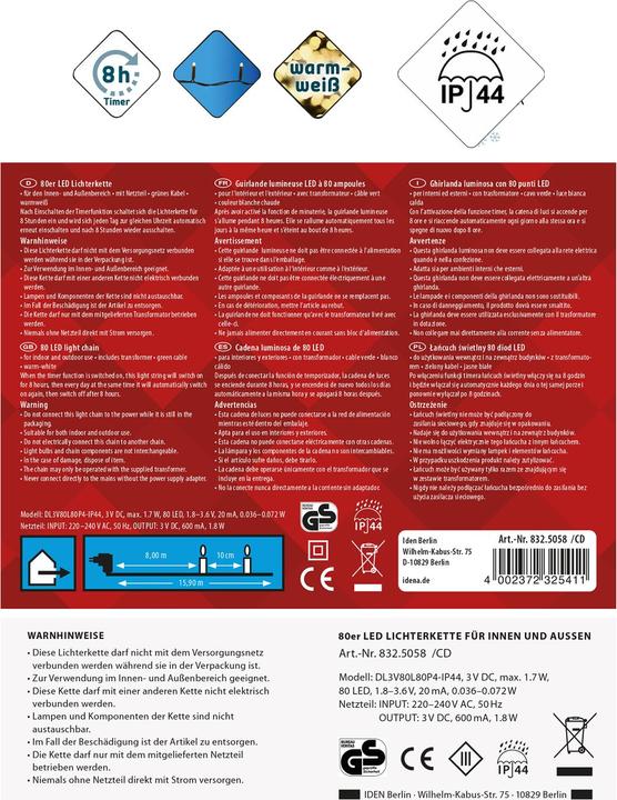 Produktbild Idena LED-Lichterkette 80er warmweiss,f.Aussen (16 m)